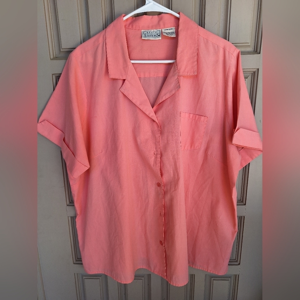 Basic Editions Plus Sz22w Melon Pink Short Sleeve… - image 1